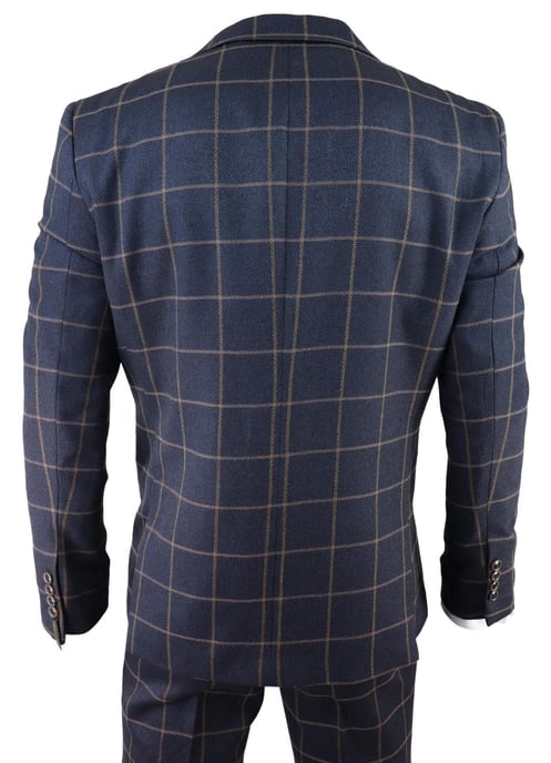 Herren Marineblau Karierter 3-Teilig Tweed Anzug Peaky Blinders 1920er Gatsby Schmaler Schnitt - Image 6