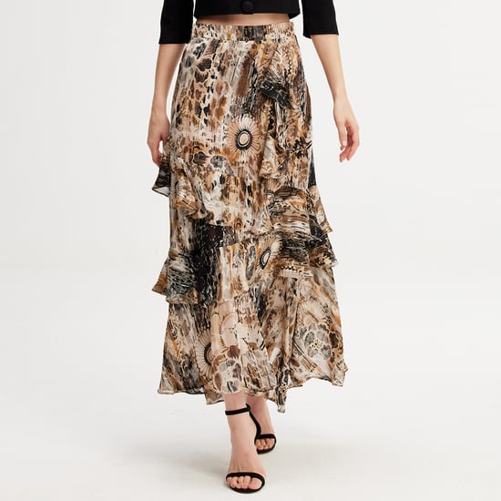 Langer Chiffon-Rock mit Rüschen und Blumendruck - Image 1