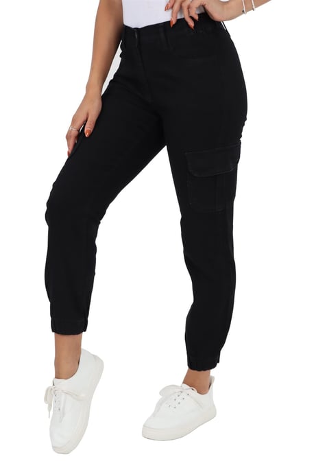 Damen-Jeans mit seitlichem elastischem Bund und Bündchen in Schwarz - Image 1