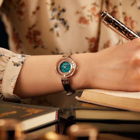 VICTORIA HYDE Damenuhren Kleines Zifferblatt Analog Quarz Damenuhren mit klarem Kristall Elegante Gold Uhr für Frau, grün schwarz - Image 3