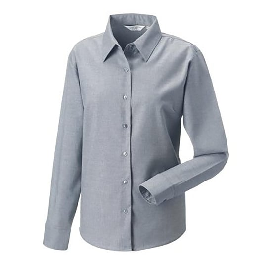 Russell Collection Easy Care Oxford Bluse, Langarm (Silber) - Image 3