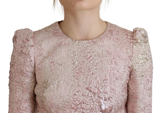 Dolce & Gabbana Rosa Jacquard 3/4-Ärmel Etuikleid Midi für Damen - Image 4