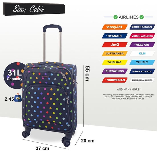 Soft Shell Cabin Suitcase 55 x 37 x 20 cm Lightweight Luggage Suitable for Easyjet, Ryanair