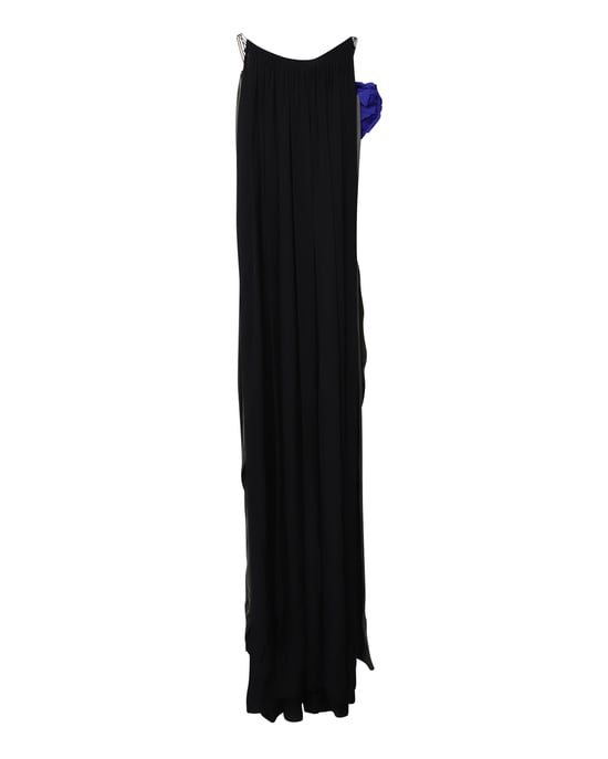 Lanvin Blumenapplikationen Abendkleid aus schwarzer Seide - Image 4