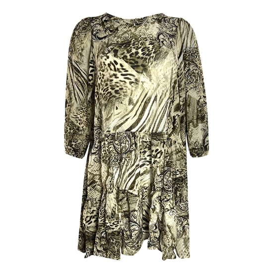 Inoa Makucha Panthera Brown Silk Ruffled Layered Dress