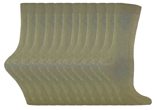 Einfarbige Damensocken mit hohem Baumwollanteil | 12 Paar Multipack | Socken-Snob | Dünne, bequeme, farbenfrohe Crew-Söckchen für Damen in Khaki - Image 1