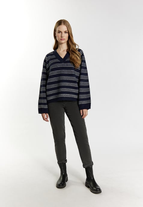 Dreimaster Strickpullover Damen Marine Wollweiss - Image 2