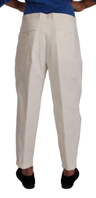 Dolce & Gabbana Weiße Baumwoll-Stretch-Hose mit Logo-Details - Image 3