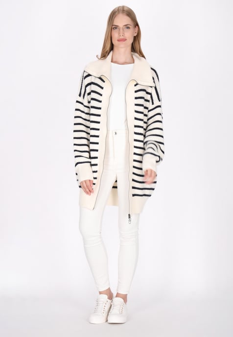 Dreimaster Cardigan Damen Wollweiss Marine - Image 2