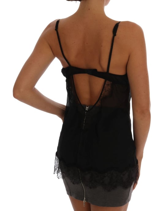Dolce & Gabbana Damen Schwarzes Seiden-Spitzen-Chemise Lingerie-Oberteil - Image 3
