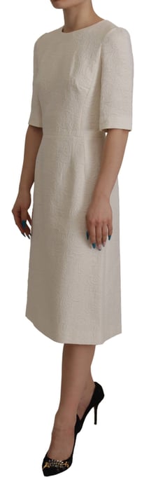 Dolce & Gabbana Weißes Jacquard Midi Floral Etuikleid aus Brokat für Damen - Image 3