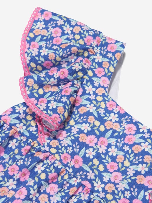 Paz Rodriguez Girls Floral Cotton Dress in Blue Floral - Image 3