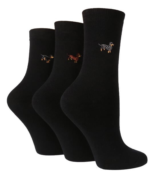 Wild Feet - 3 Paires Fantaisie Chaussettes Femme | Chaussettes Coton Rigolotes - Teckel - Image 1