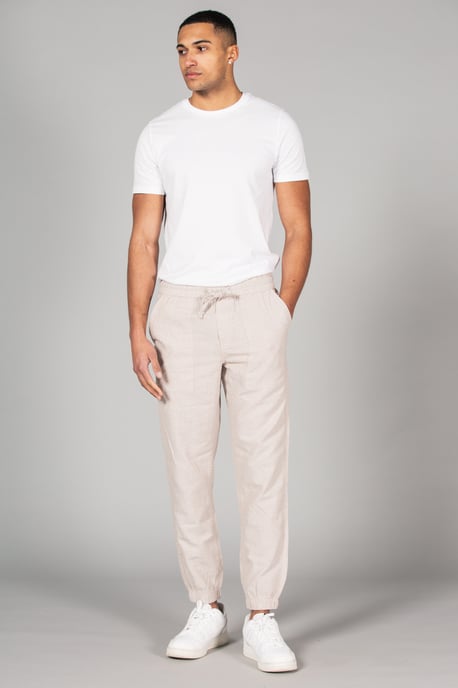 Beige Linen Blend Classic Fit Trousers