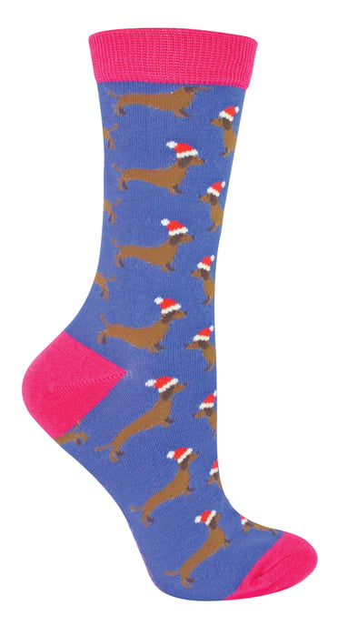 Miss Sparrow - Damen-Weihnachtssocken | Wursthund-Socken - Weihnachtshund (Denim) - Image 1