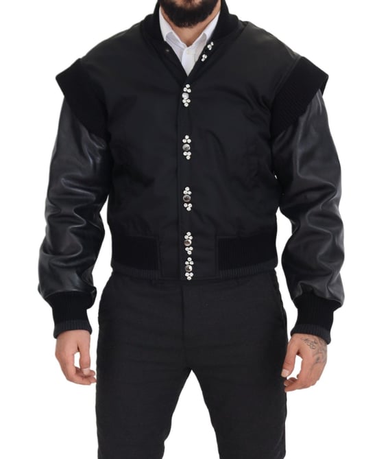 Dolce & Gabbana Schwarze Nylon Kristallknöpfe Herrenjacke - Image 3