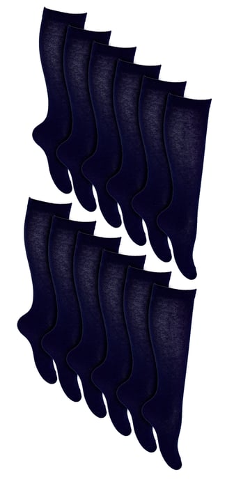 12 Paar Multipack Mädchen Kniestrümpfe | Atmungsaktive lange Baumwolle Schule Socken | Farboption - Grau, Schwarz, Weiß, Blau - Blau - Image 1
