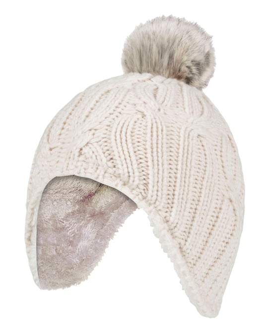Wärmehalter - Mädchen Kabel gestrickt Beanie-Mütze mit Pom Pom Bommel für Winter | warme thermisch isolierte Mütze - Buttercreme - Image 1