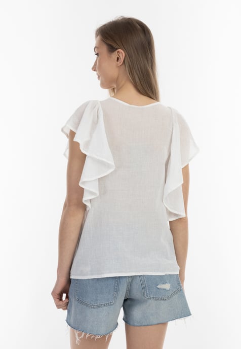 Dreimaster Blusenshirt Damen Wollweiss - Image 4