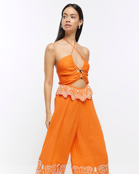 River Island Womens Jumpsuit Orange Halter Neck Cut Out