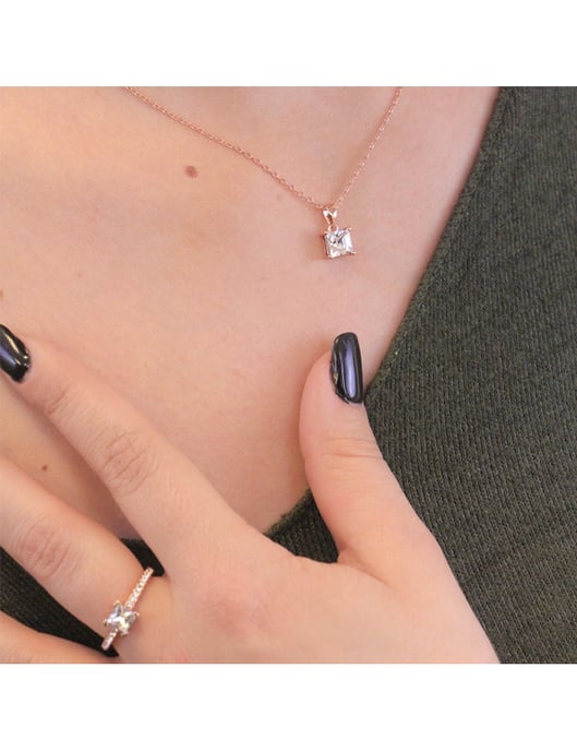 Einfacher quadratischer Anhänger - Rose Gold und Kristall - Image 4