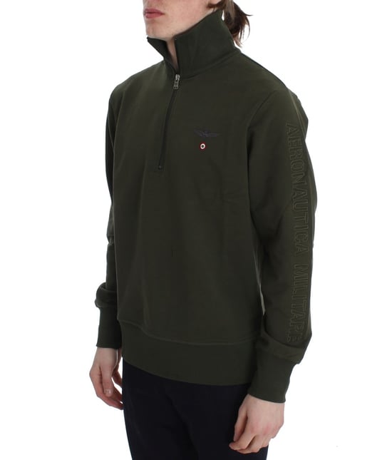 Aeronautica Militare Green Cotton Stretch Half Zipper Sweater - Image 2