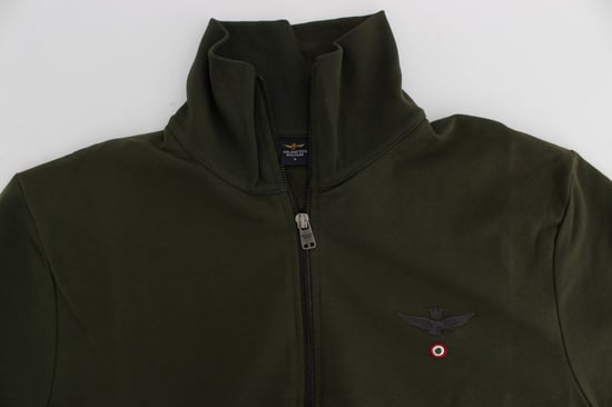 Aeronautica Militare Green Cotton Stretch Half Zipper Sweater - Image 5