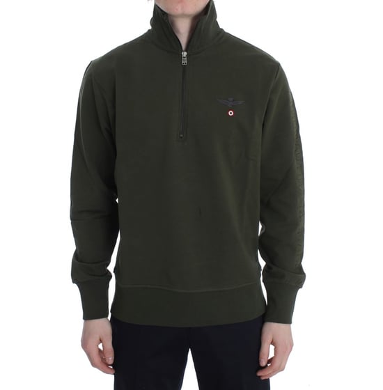 Aeronautica Militare Green Cotton Stretch Half Zipper Sweater - Image 1