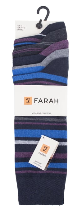Farah - 5er-Pack Herren dünne atmungsaktive klassische gestreifte gemusterte weiche Baumwolle Kleid Socken - FCS271NVYPUR (gestreift) - Image 2