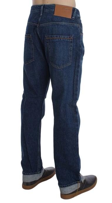 Acht Men's Blue Wash Cotton Baggy Loose Fit Jeans