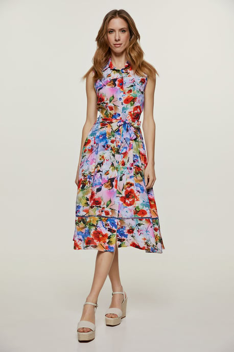 Florales ärmelloses Kleid mit Gürtel - Image 6