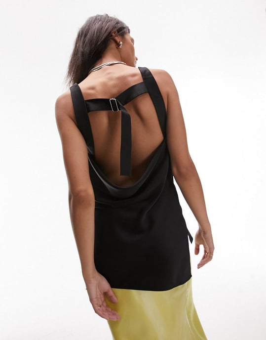 Topshop satin buckle cami in black - Image 3