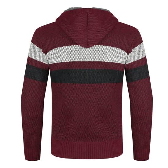Herren Winter ubergangsjacke Strickjacke mit Kapuze Gefuttert Grobstrick Kapuze Warme Jacke Burgund - Image 3