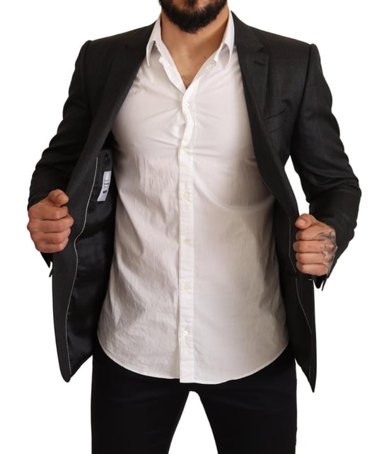 Dolce & Gabbana - Blazer Slim Fit en laine à carreaux gris pour homme - Image 3