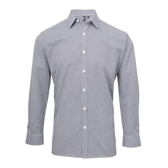 Premier Mens Microcheck Langarmhemd (Marine/Weiß) - Image 1