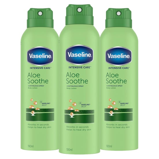 Vaseline Intensive Care Spray Moisturiser Aloe Soothe 190ml, 3 Pack