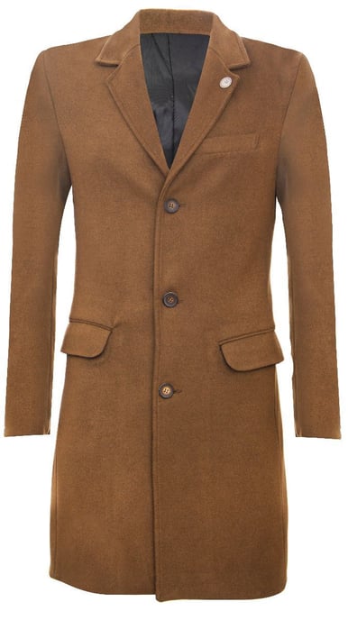 Men's Long Brown Wool Slim Fit Overcoat