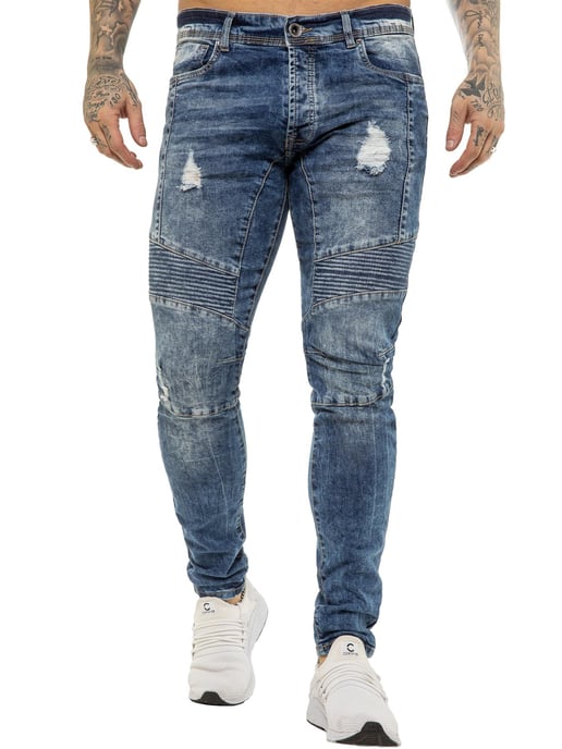 Enzo | Herren Skinny Stretch Biker Denim Jeans - Blau - Image 2