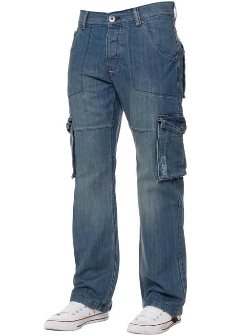 Kruze | Mens Cargo Combat Jeans - Blau - Image 1
