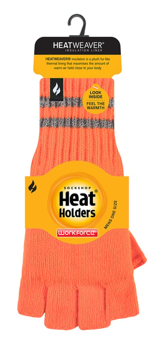 Herren gestrickt fingerlose reflektierende Handschuhe für den Winter | Wärmehalter | Thermal Hi Viz Arbeitshandschuhe - Orange - Image 2