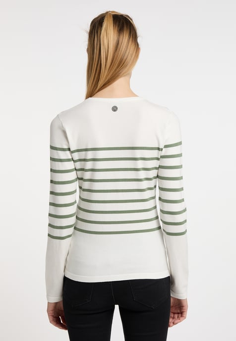 Dreimaster Strickpullover Damen Wollweiss Oliv - Image 3