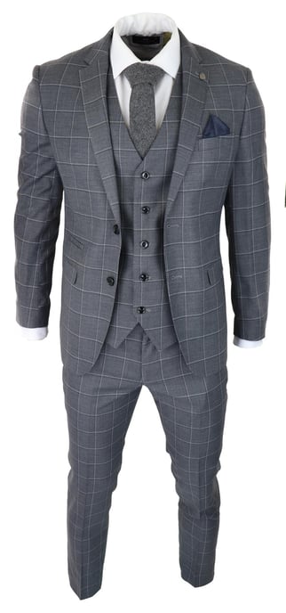 Herren grauer Anzug 3-teilig kariert Vintage Retro schick Hochzeit klassisch tailliert - Image 2