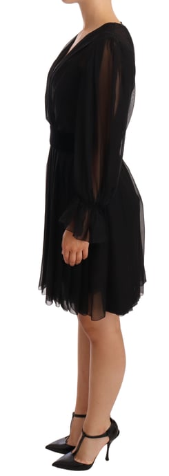 Dolce & Gabbana Damen schwarzes Mesh Falten Mini-Seiden-Stretchkleid - Image 2