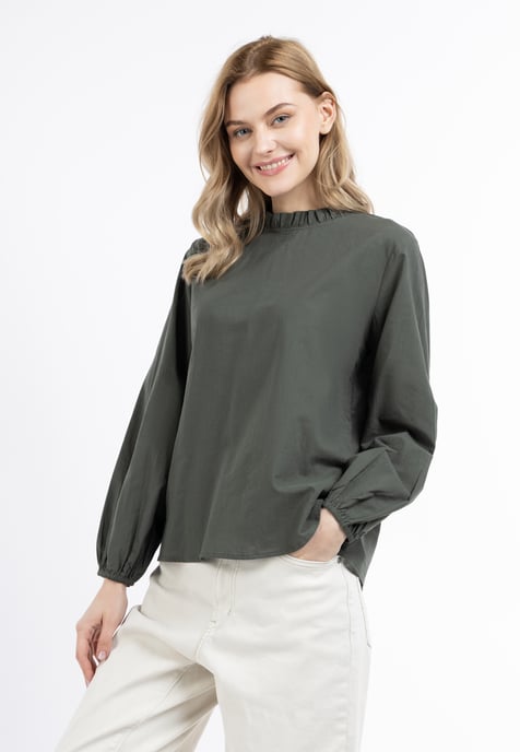 Dreimaster Langarmbluse Damen dunkeloliv - Image 3