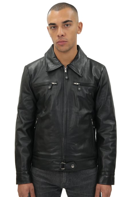 Mens Black Cowhide Leather Harrington Jacket-Geneva