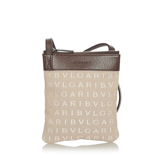 Vintage Bvlgari Logomania Canvas Crossbody Bag Brown - Image 1