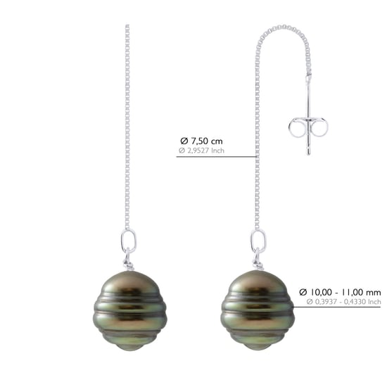 Hängende Ohrringe – 2 echte Tahiti-Zuchtperlen, eingekreist, 10–11 mm - Image 2