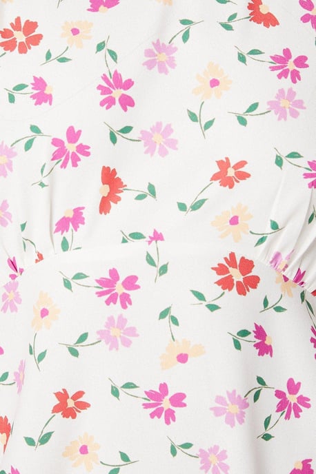 Petite Ivory Floral Angel Sleeve Empire Seam Mini Dress