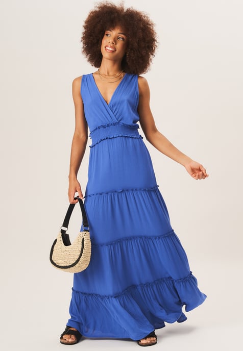 Geraffte Taille Wrap Tiered Midi Dress - Image 1