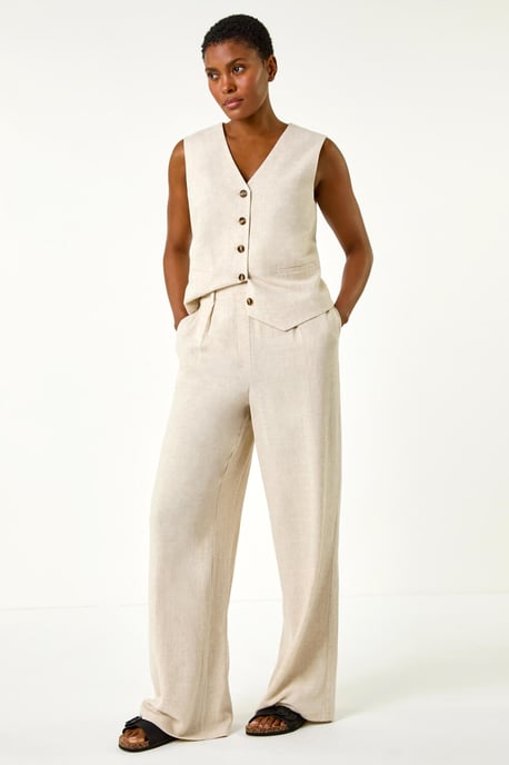 Linen Mix Wide Leg Trousers - Image 3